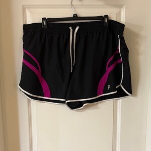 Set of 2 Fila Black Athletic Shorts with colorful highlights.